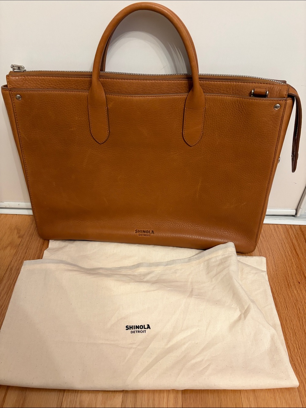 Shinola Slim Tan Leather Briefcase Tote - Men